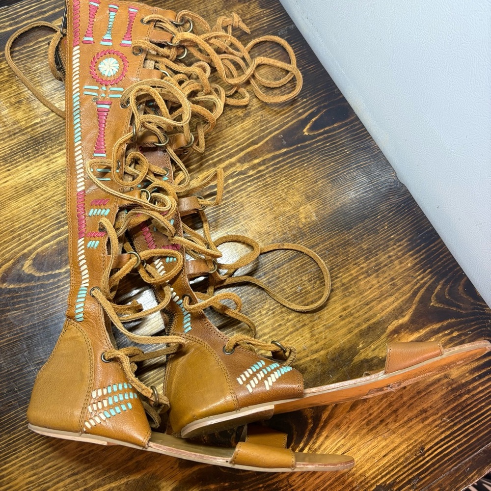 Free People Bellflower Tall Lace Up Gladiator Sandals Size‎ 39 (8.5)